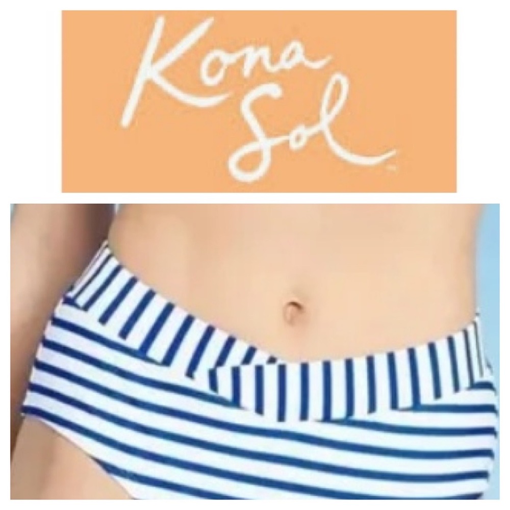 ➡️NWT Kona Sol Blue/White Striped Medium Coverage Bikini Bottom Size XSmall(0-2)